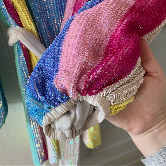 Retrofete Gabrielle NWT Robe Wrap Dress Unicorn Stripe Rainbow Sequin - Picture 12 of 12